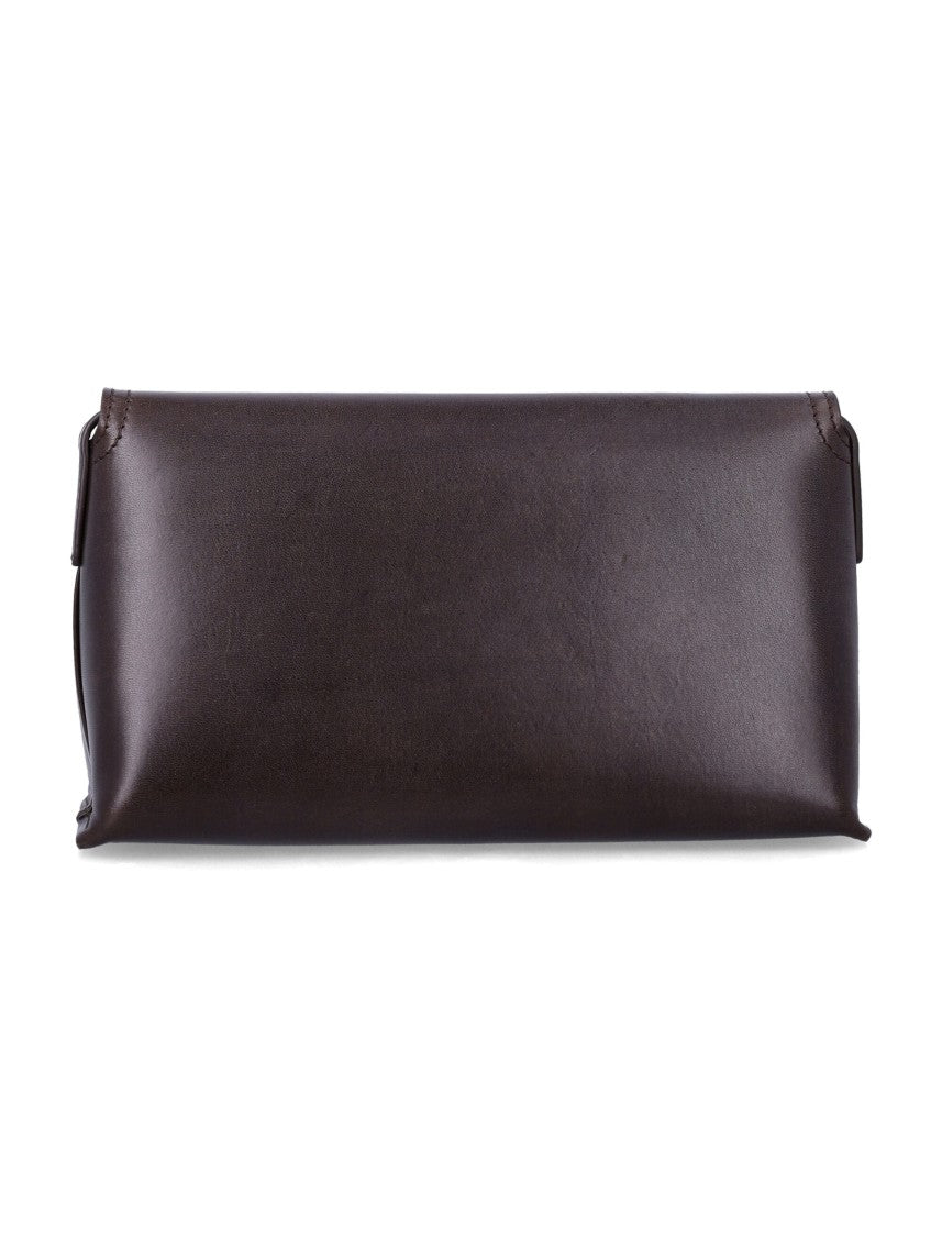 A.P.C. Rectangular Dark Brown Leather Shoulder Bag With Polished Gold-Tone Clasp