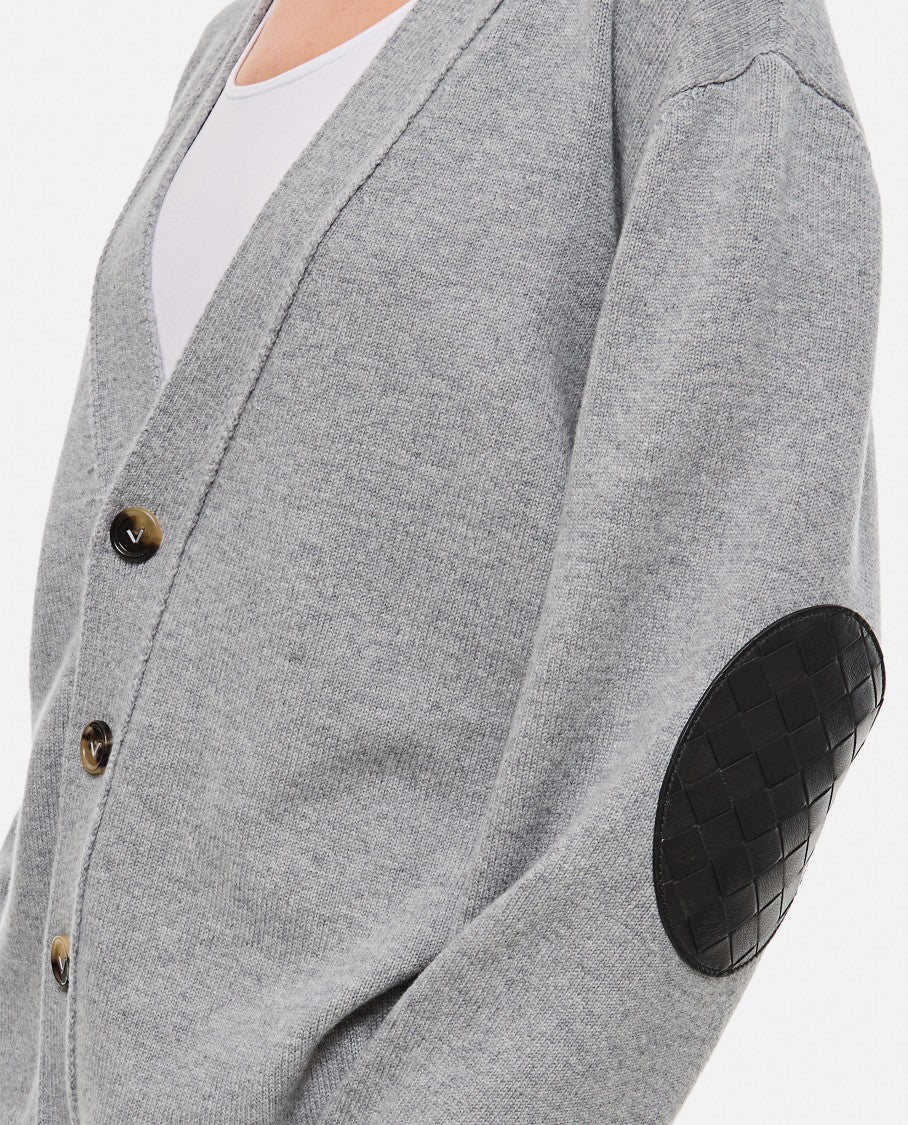 Bottega Veneta Cashmere Cardigan With Woven Leather Elbow Patch