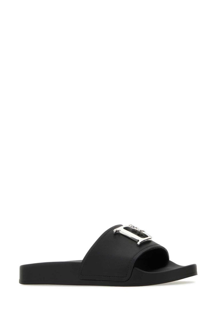 Dsquared2 Black Leather D2 Statement Slippers