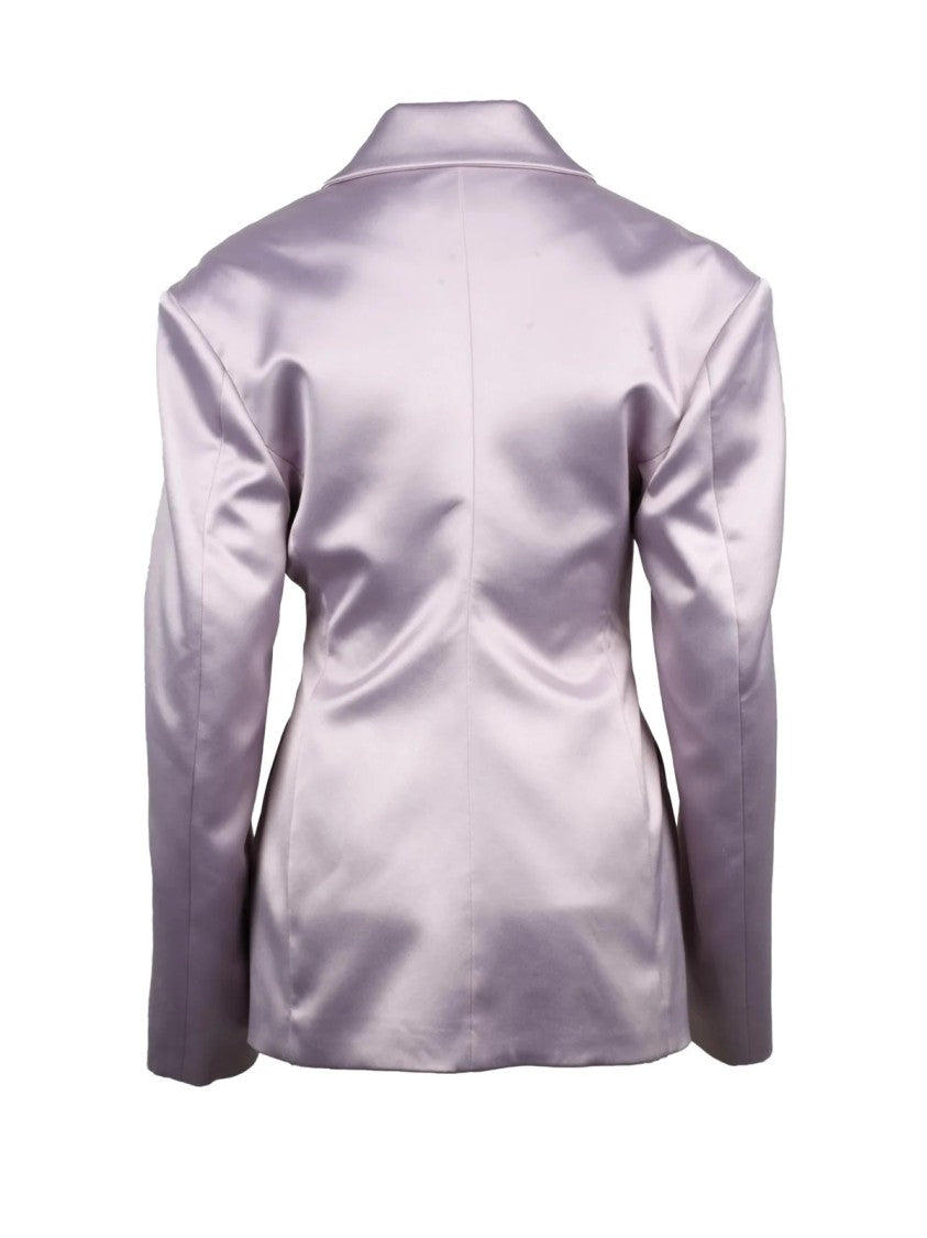 16 Arlington Long Satin Jacket With Tailored Silhouette And Button Closure