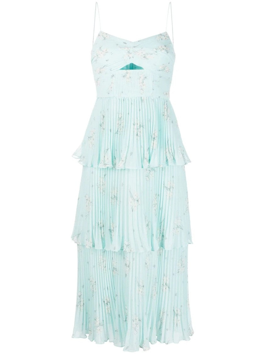 Self-Portrait Floral Tiered Midi Dress With Pleated Silhouette