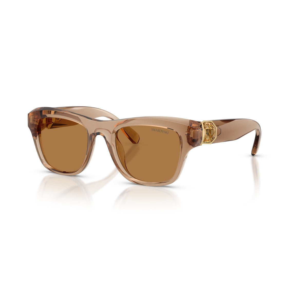 Swarovski 0Sk6056u Translucent Brown Square Sunglasses With Gold-Tone Accents