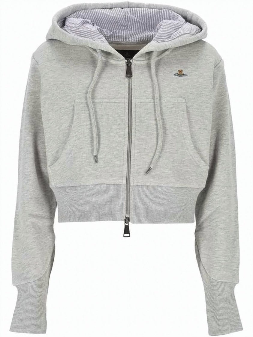 Vivienne Westwood Cropped Zip-Up Hoodie With Drawstring And Ribbed Details
