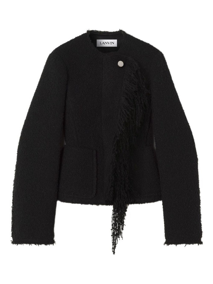 Lanvin Black Asymmetrical Fringe Detail Wool Jacket