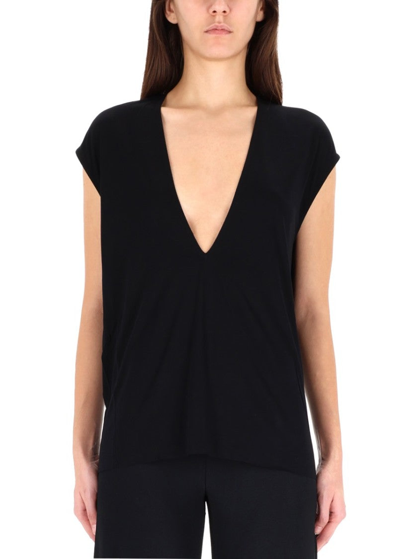 Rick Owens X Lilies Deep V-Neck Black Top