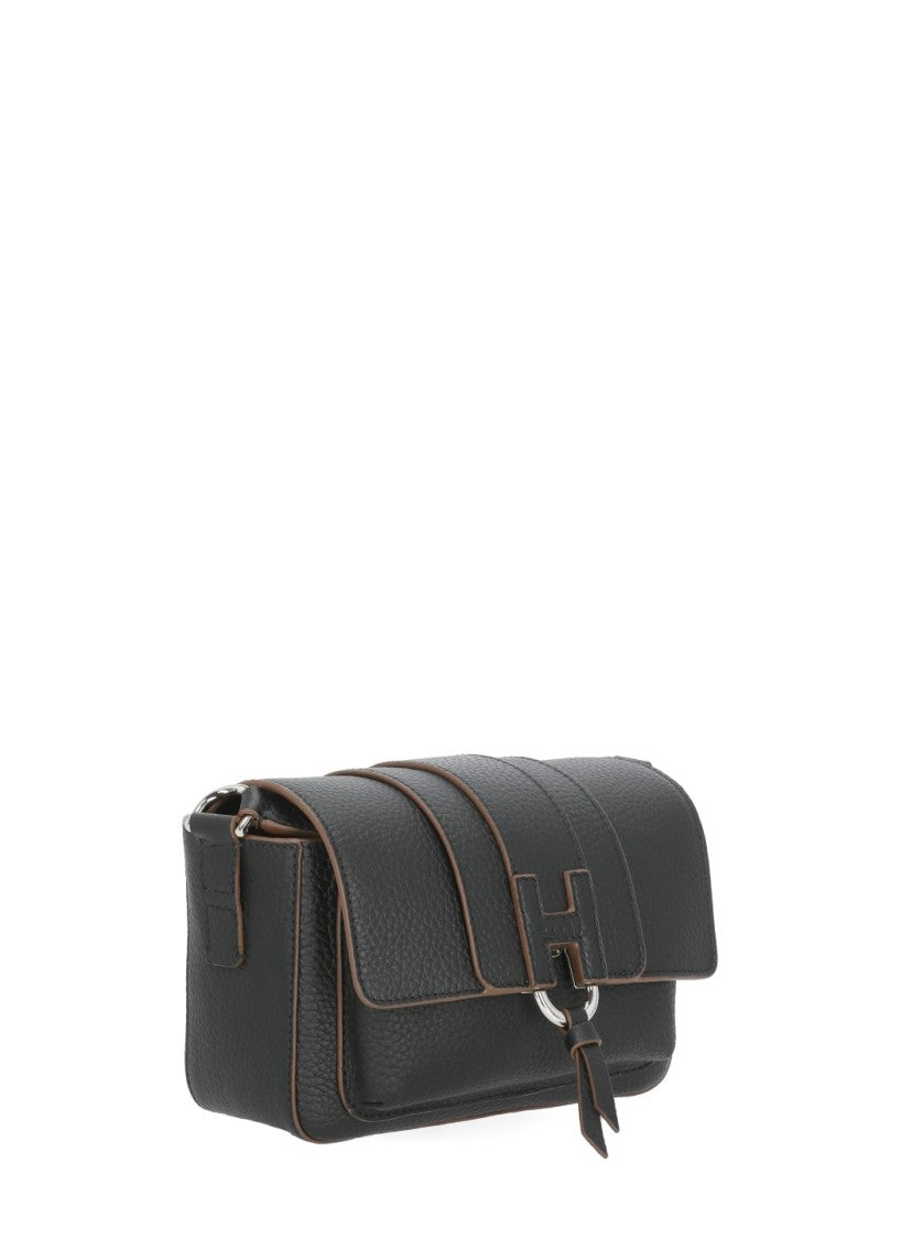 Hogan Structured Black Leather Flap Hogan Shoulder Bag