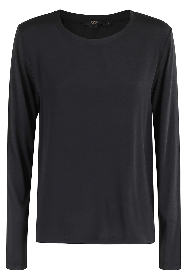 Seventy Black Double-Layered Cotton-Silk Crewneck Sweater