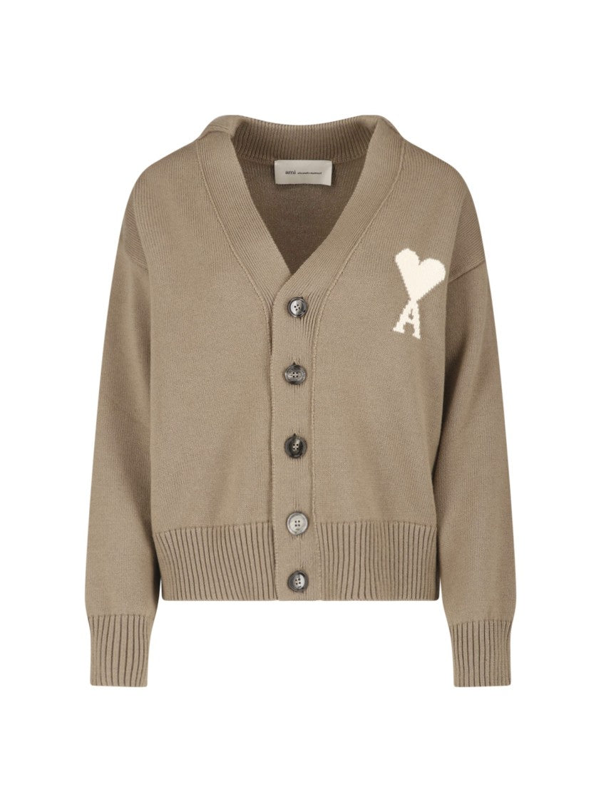 Ami Paris Beige Ami De Coeur Wool Cardigan