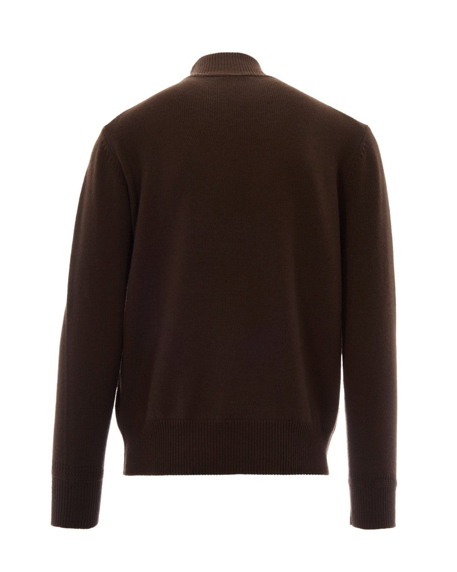 Paolo Pecora High Neck Brown Virgin Wool Knit Sweater