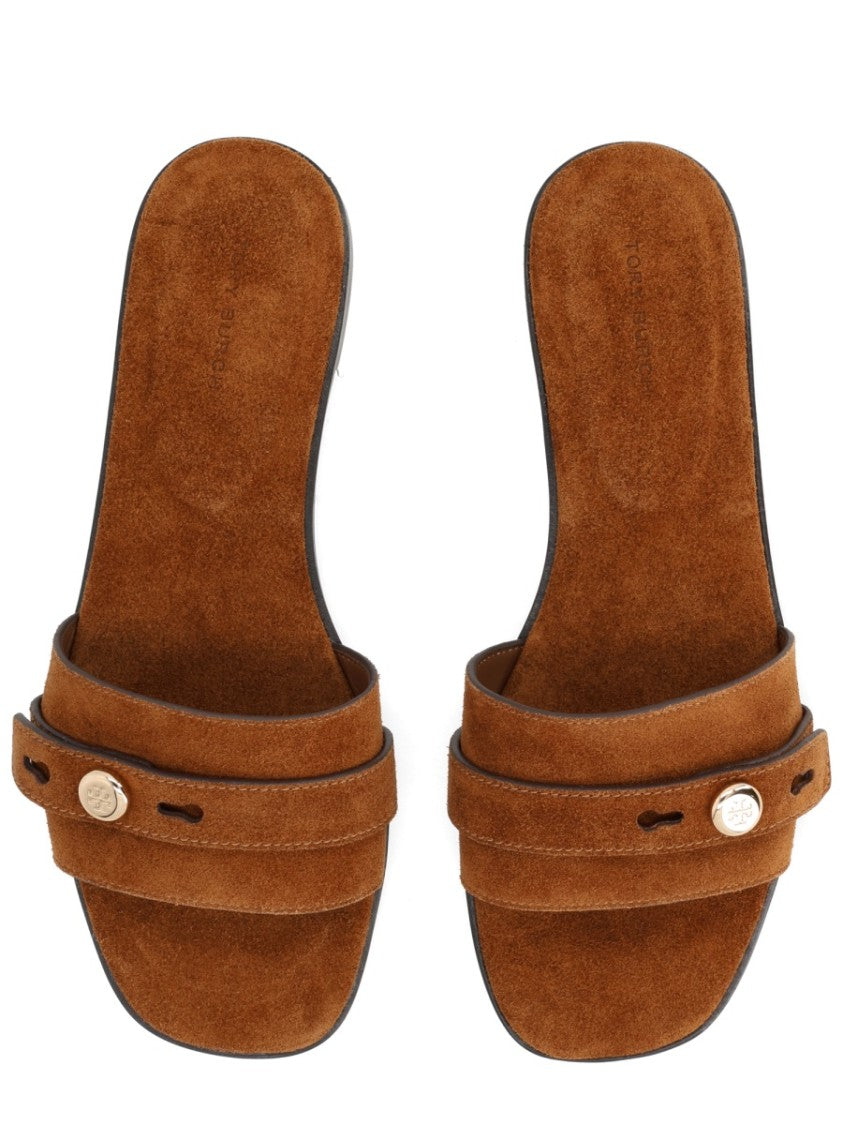 Tory Burch Warm Brown Suede Slide Sandals