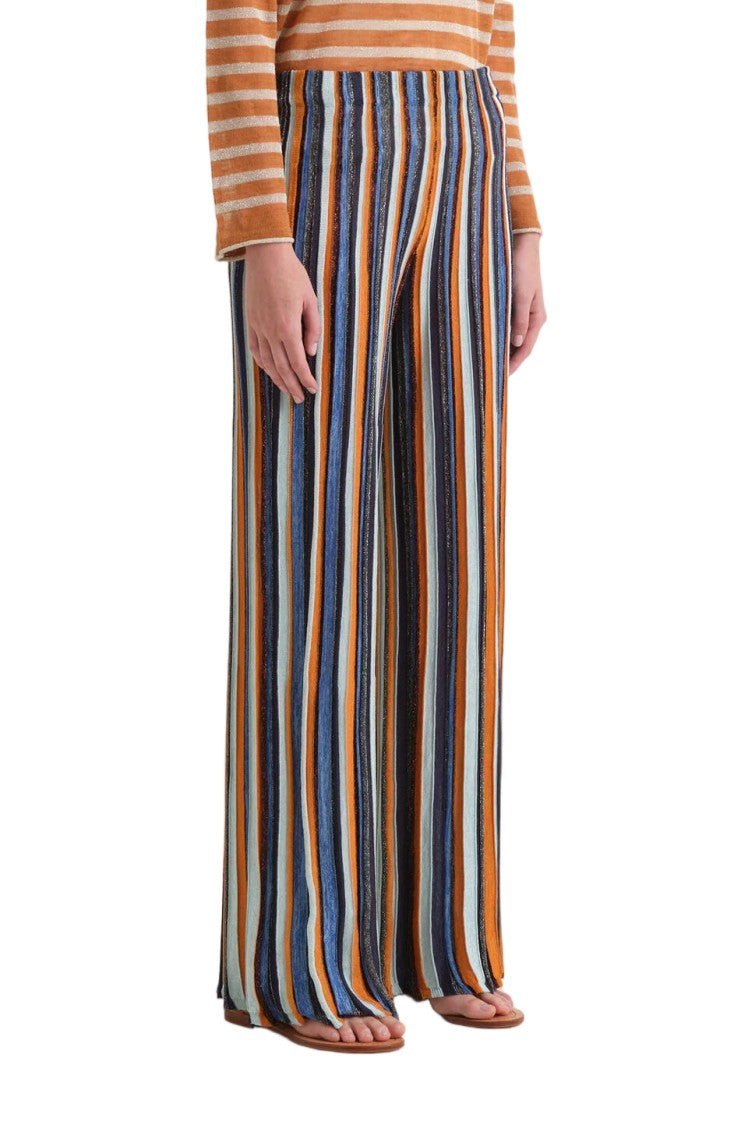 Maliparmi Lurex Striped Internal Elastic Waistband Flared Trousers