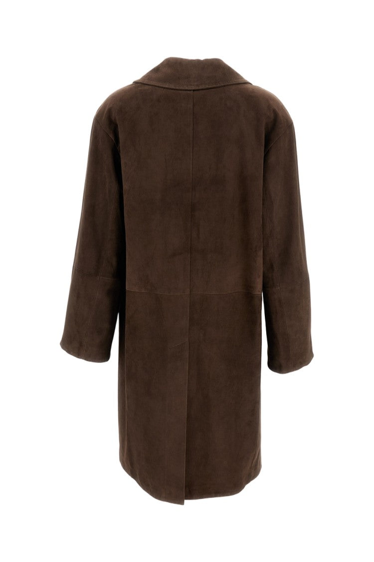 Max Mara Single-Breasted Midi Coat In Suede Leather