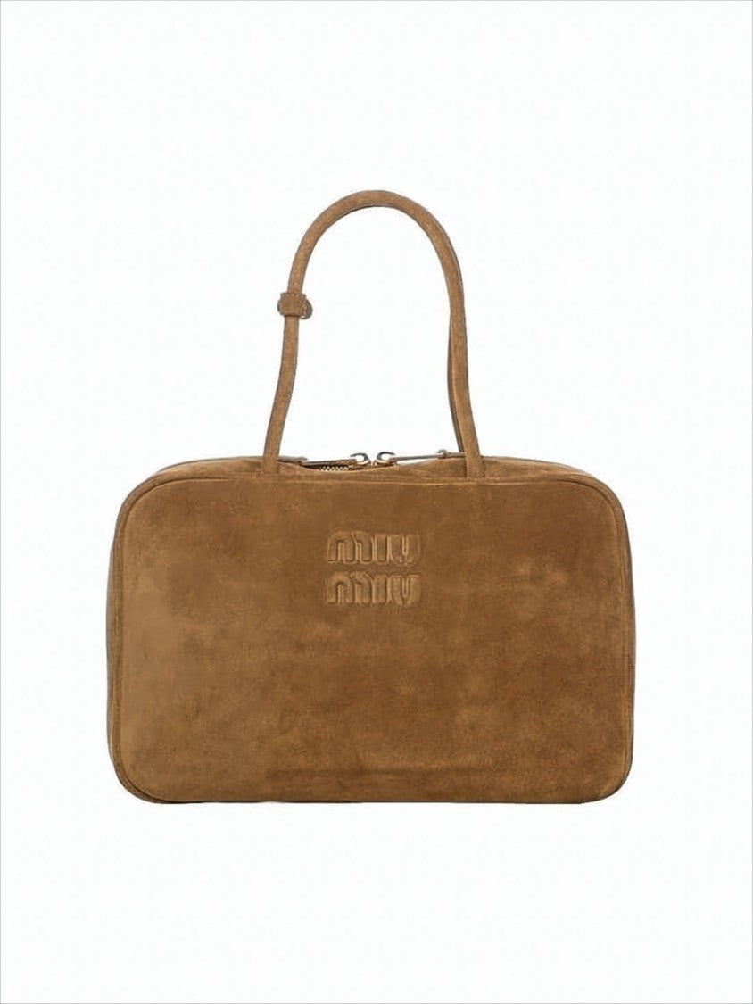 Miu Miu Rectangular Brown Suede Calf Leather Tote