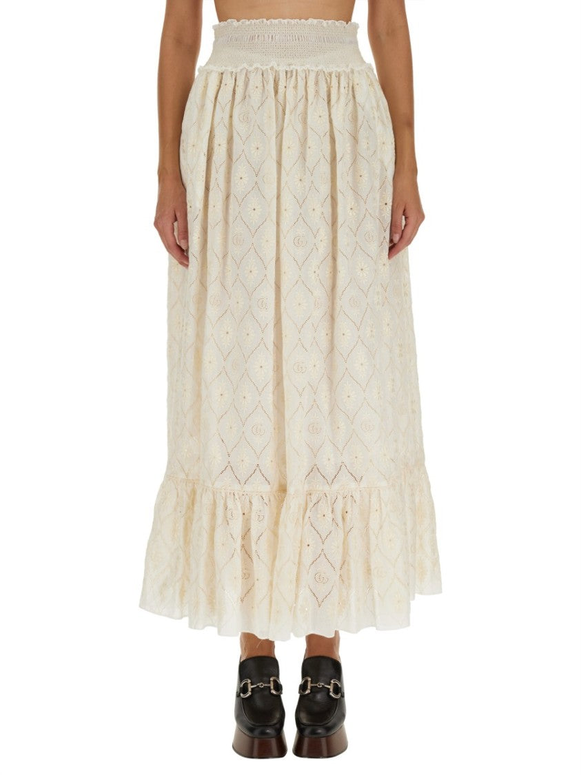 Gucci Floral Broderie Anglaise Midi Skirt