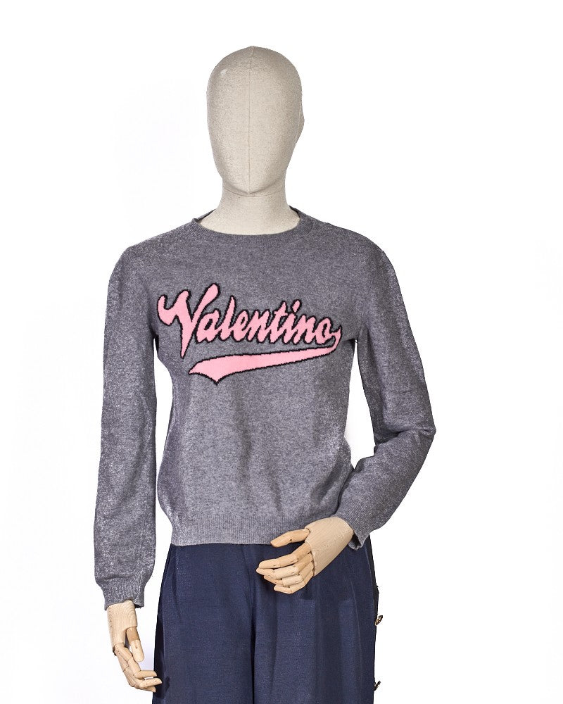Valentino Grey Wool Logo Sweater