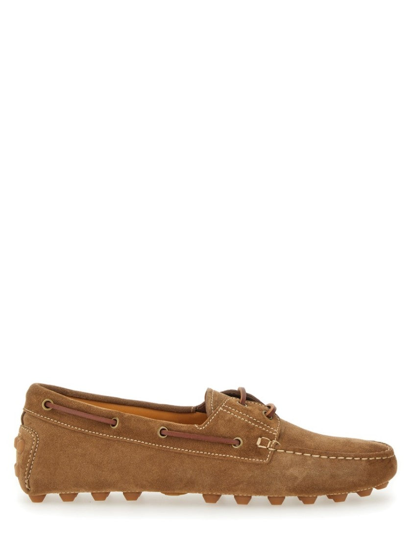 Tod's Brown Suede Moccasin Shoes With Detailing