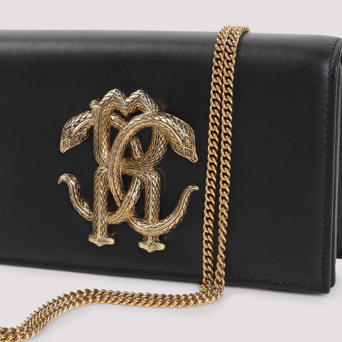 Roberto Cavalli Black Leather Shoulder Bag
