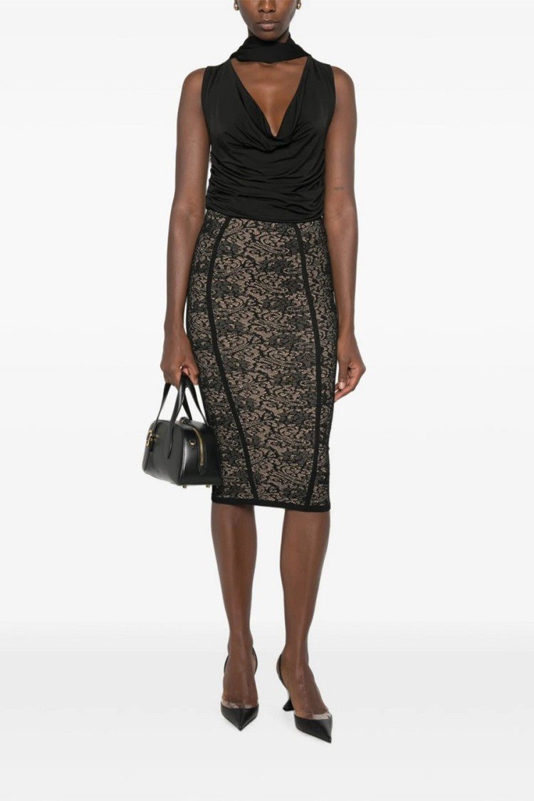 Elisabetta Franchi Black Lace-Effect Panel Midi Skirt