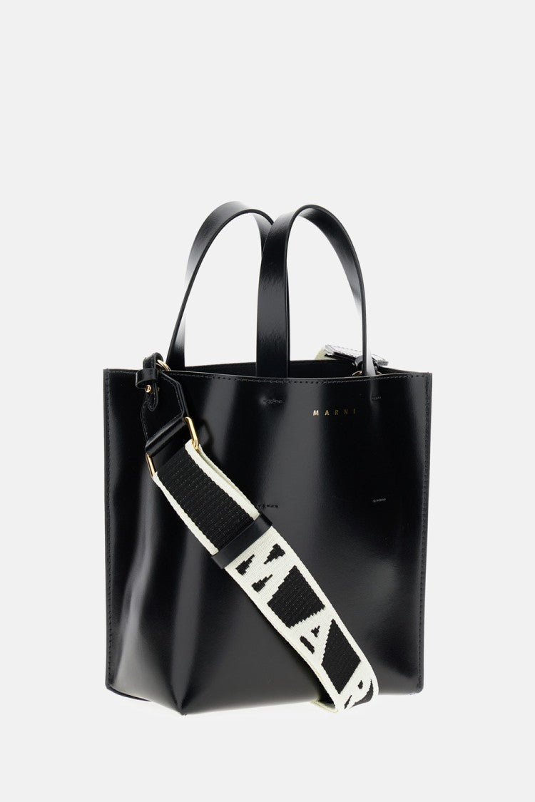 Marni Mini North/South Calf Leather Tote With Adjustable Logo Strap