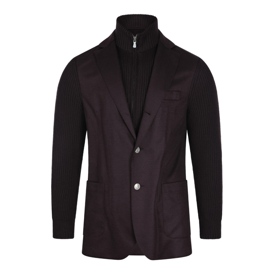 Eleventy Tailored Blazer-Style Jacket With Ribbed Knit Sleeves