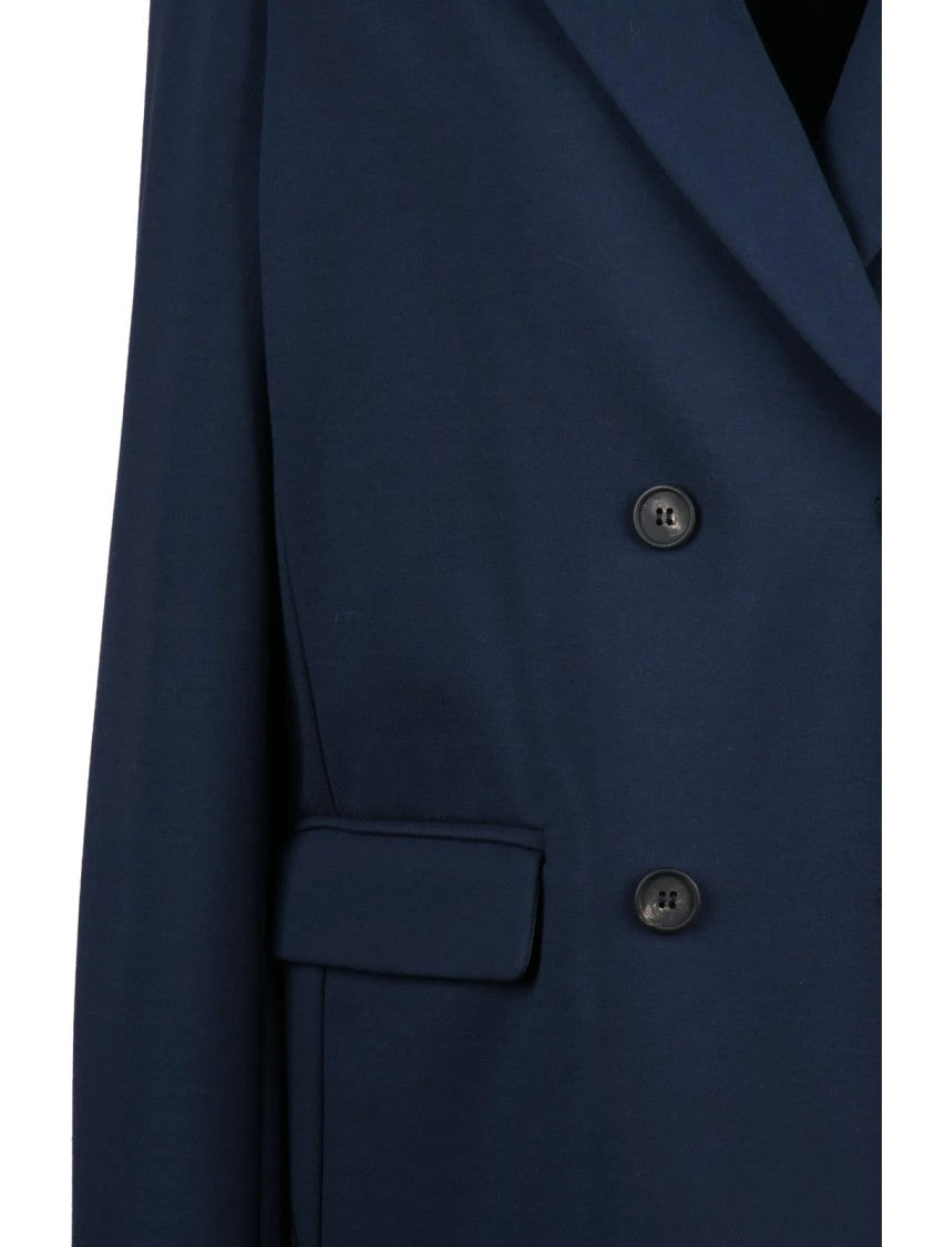 Mm By Max Mara Blue Viscose-Blend Double-Breasted Virgus Jacket