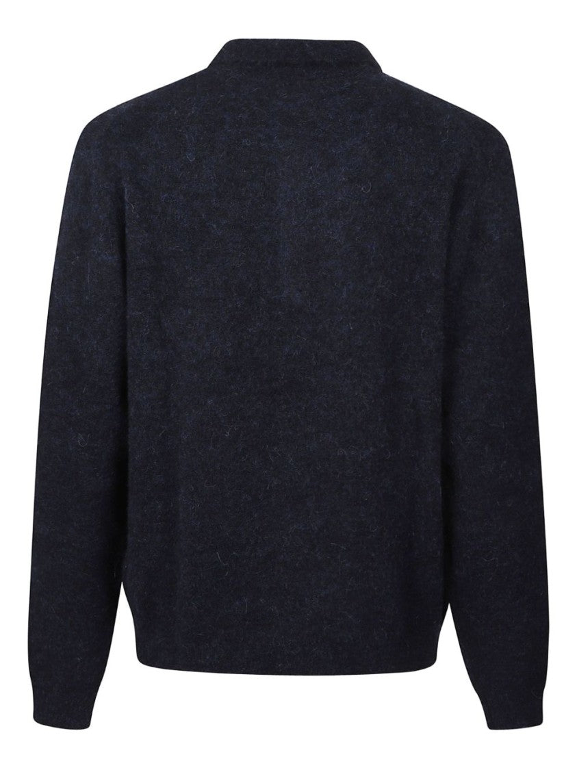 Sunflower Dark Blue Wool Knit Sweater With Polo Neck