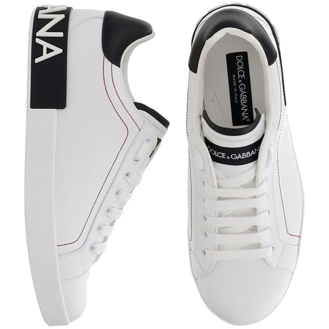 Dolce & Gabbana White/Black Portofino Calf Leather Sneakers