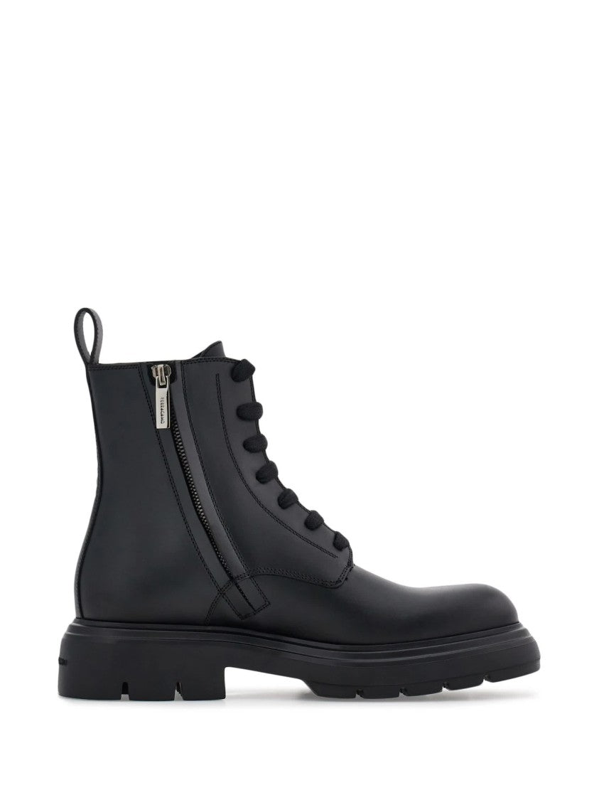 Salvatore Ferragamo Leather Dionne Lace-Up Rugged Ankle Boots
