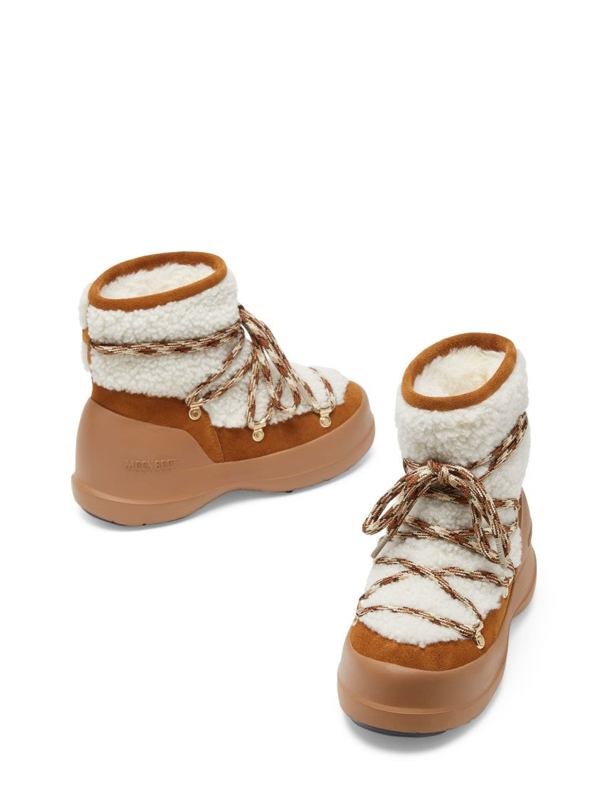 Moon Boot Lace-Up Shearling Boots With Cow Suede Accents