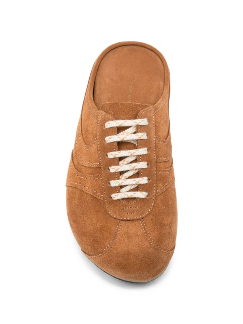 Dries Van Noten Decorative Stitching Suede Mule Flats