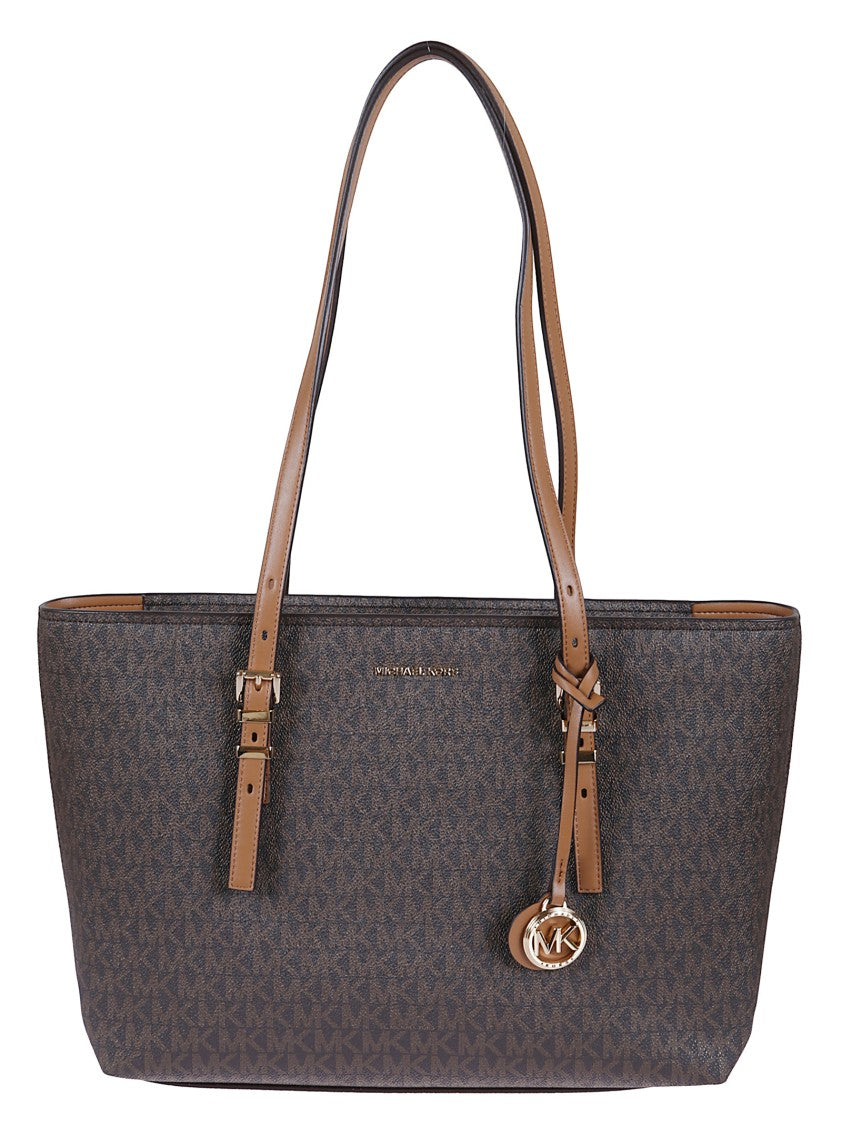 Michael Kors Monogram Coated Canvas Tote Bag With Leather Accents