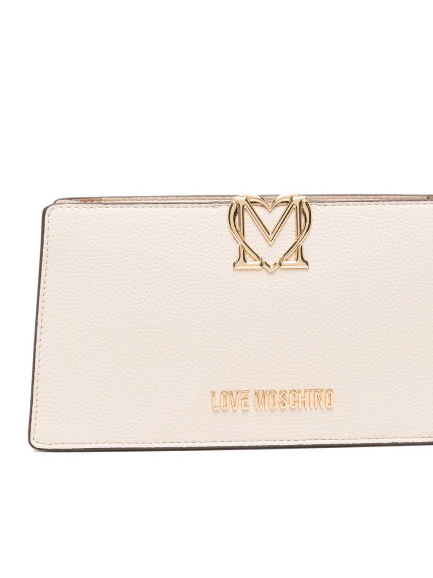 Love Moschino Ivory Textured Shoulder Bag With Gold-Tone Emblems