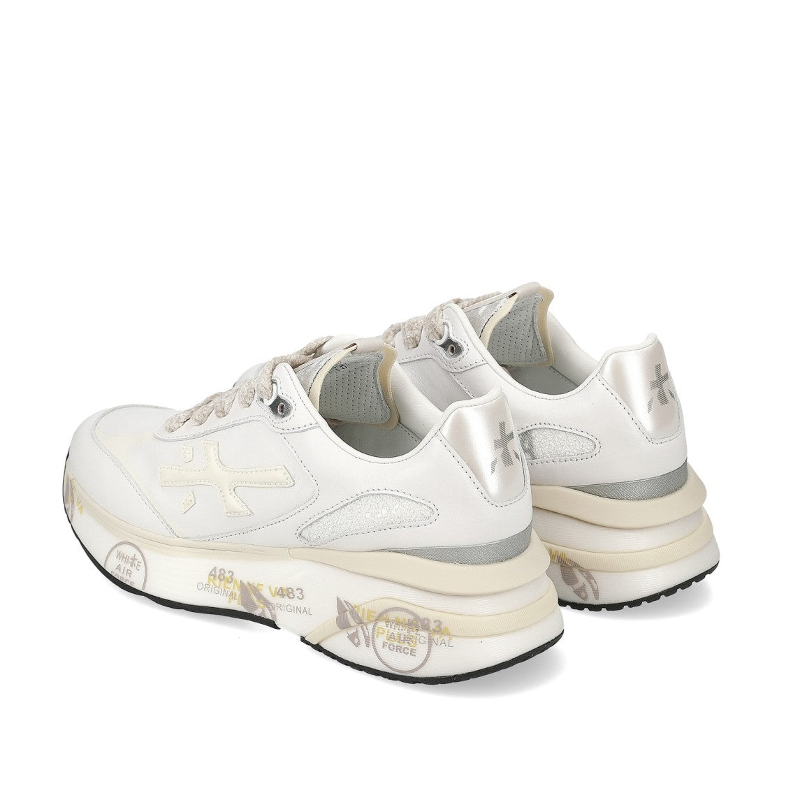 Premiata Moerund Sneakers In White Leather And Technical Fabric