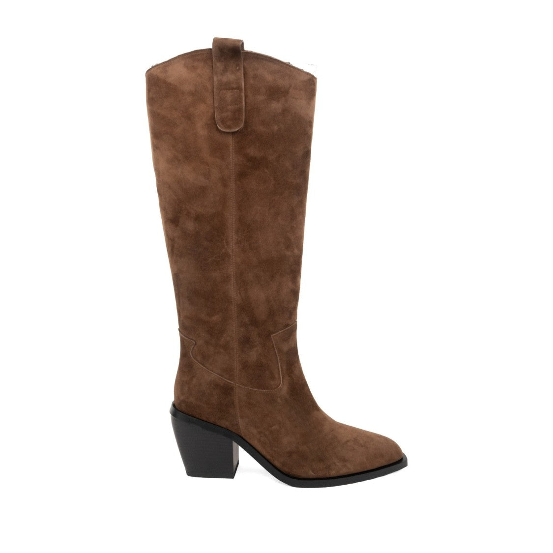 Linda Baumann Brown Pointed Toe Minimal Design Suede Block Heel Boots