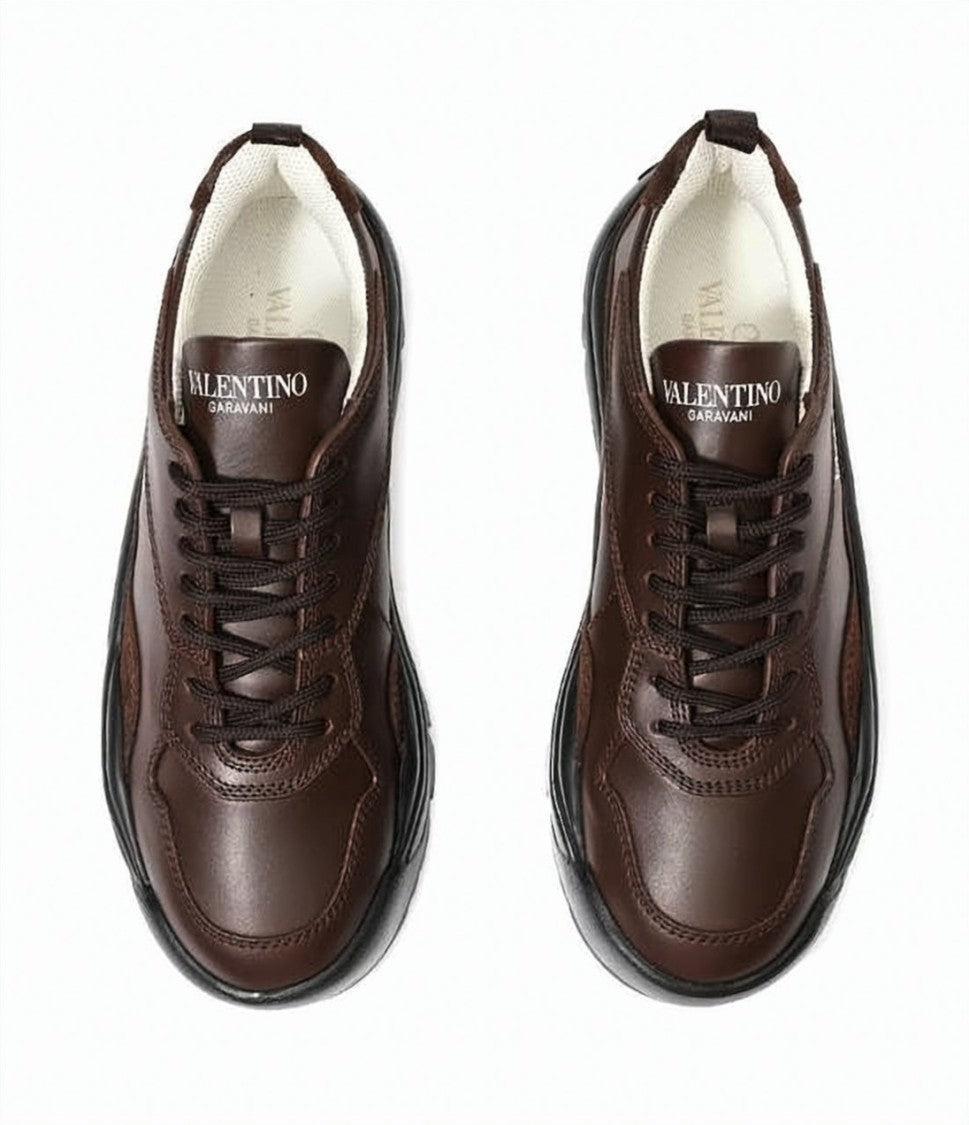 Valentino Garavani Brown Leather And Suede Sneakers