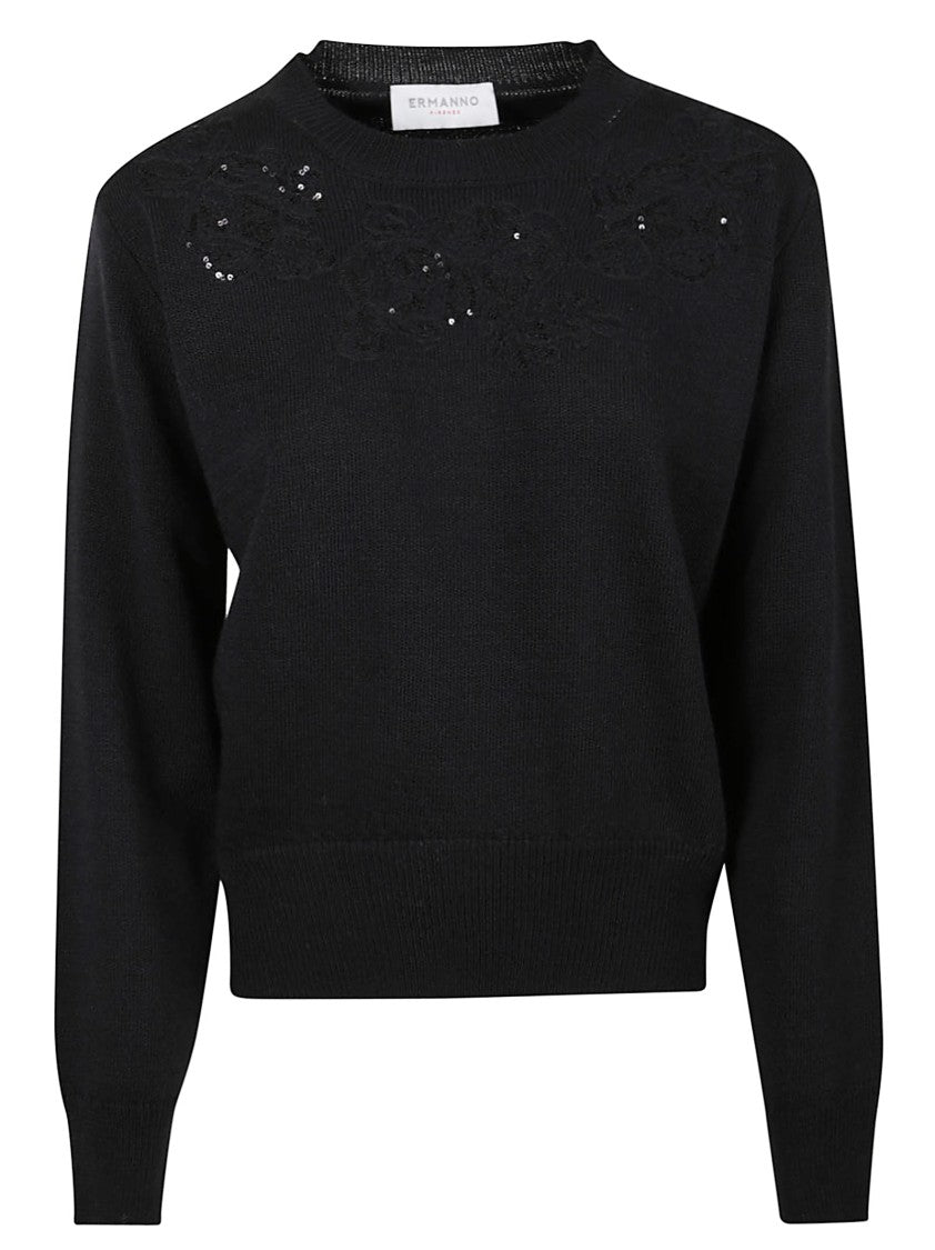 Ermanno Firenze Black Sweater With Crew Neckline