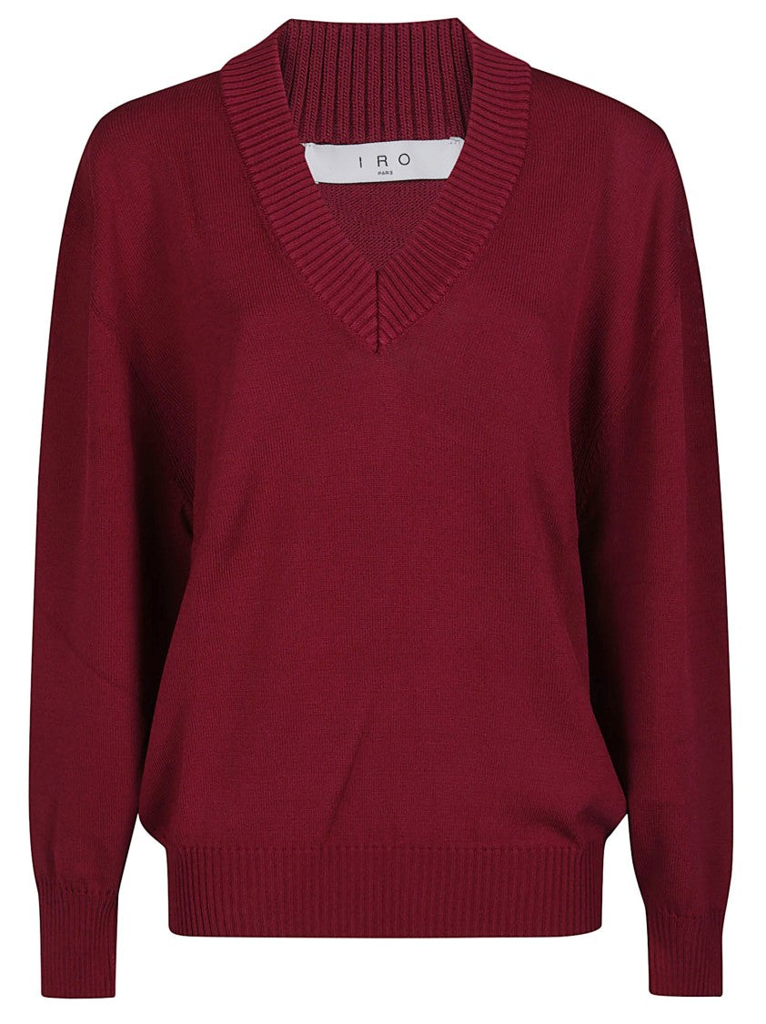 Iro Burgundy Brise V Neck Viscose-Blend Sweater