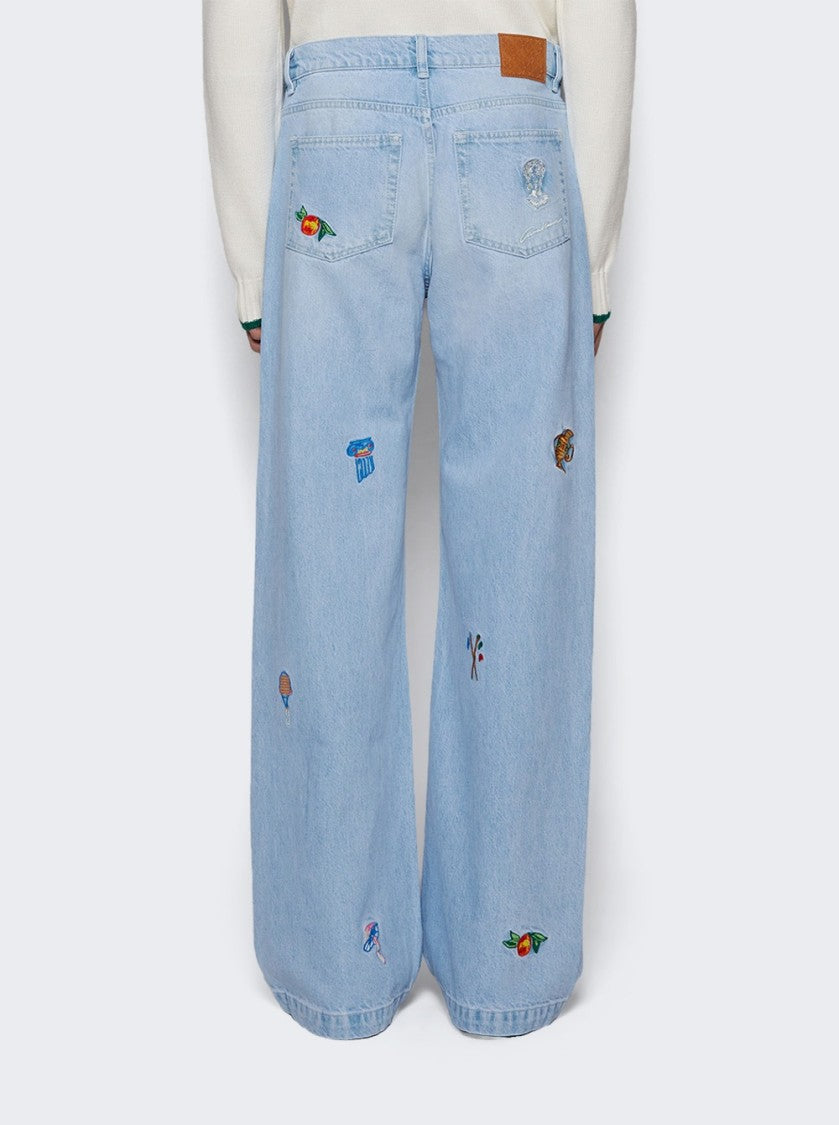 Casablanca Embroidered Motif Jeans Light Vintage Wash