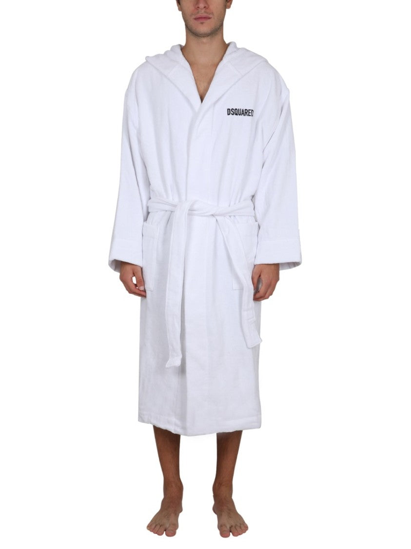 Dsquared2 Hooded Bathrobe With Adjustable Waist Belt