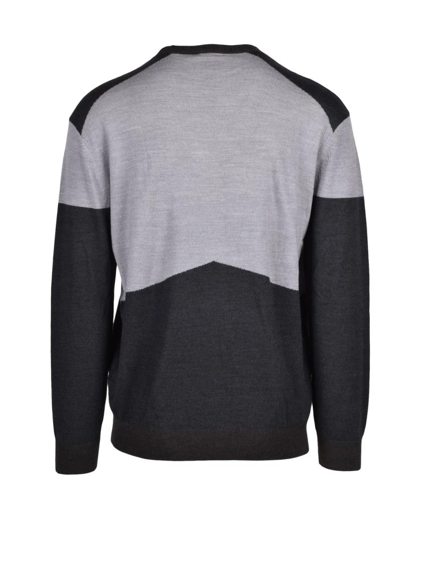 Armani Exchange Color-Block Grey Knit Sweater With Crew Neckline