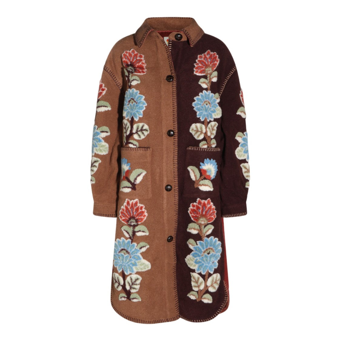 Farm Rio Patchwork Floral Whipstitch Long Coat