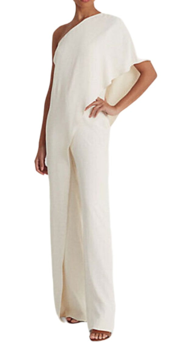 Lauren Ralph Lauren Fluid Asymmetrical Neckline Jumpsuit In Natural Tone
