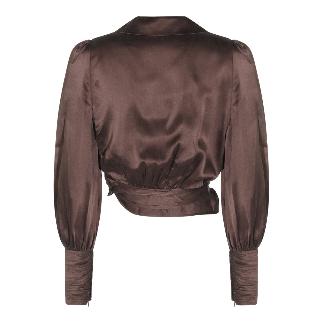Zimmermann Deep V-Neck Ruched Shawl Collar Wrap Blouse