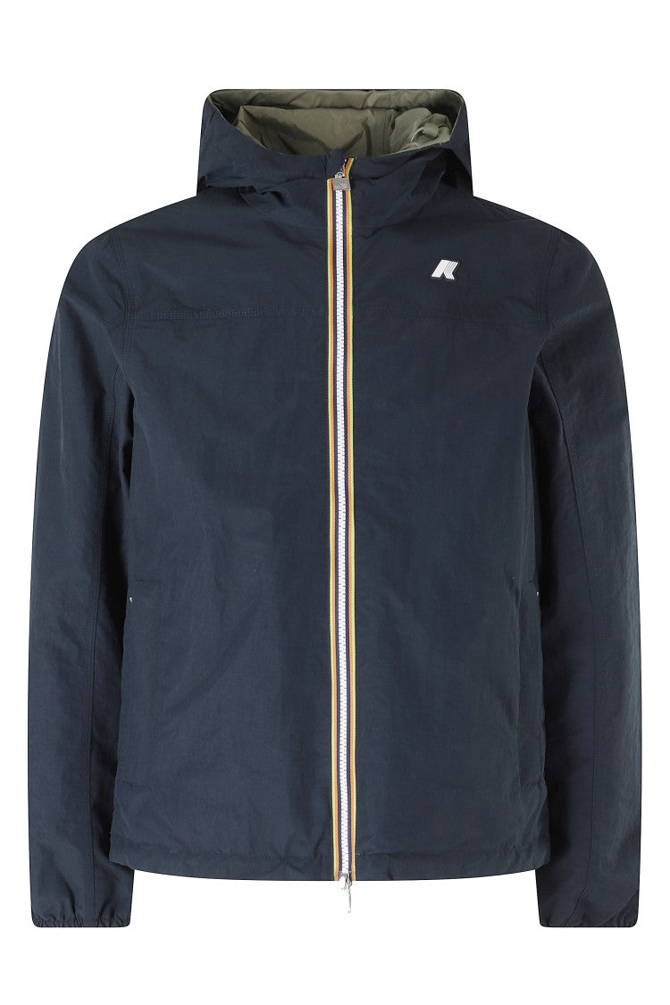 K-Way Blue Green Jake Reversible Hooded Nylon Jacket