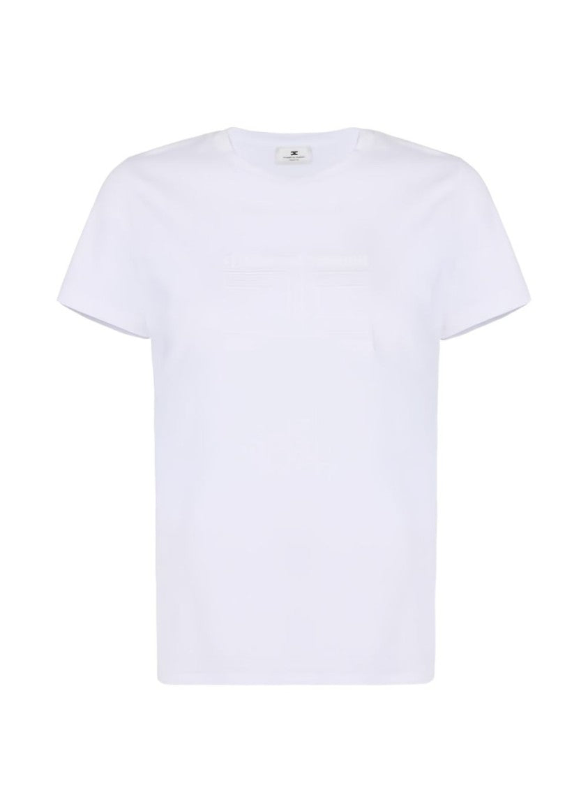 Elisabetta Franchi Thread-Embroidered Logo White Crew Neck Top