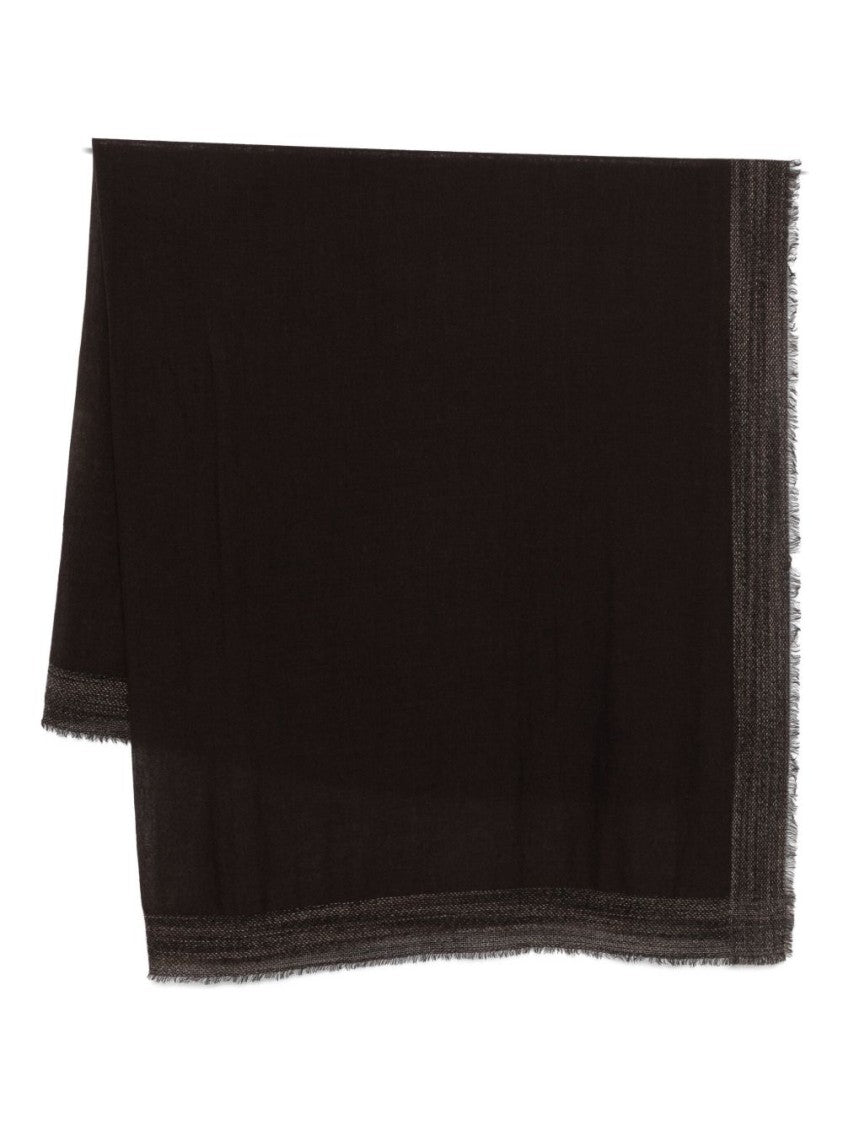 Faliero Sarti Textured Black Scarf With Fringed Edges
