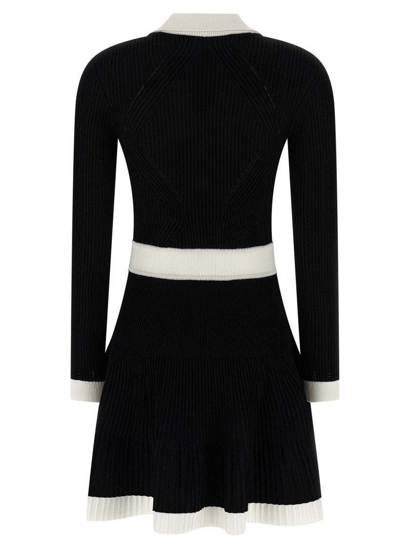 Balmain Two-Tone Stretch Knit Crochet Mini Dress
