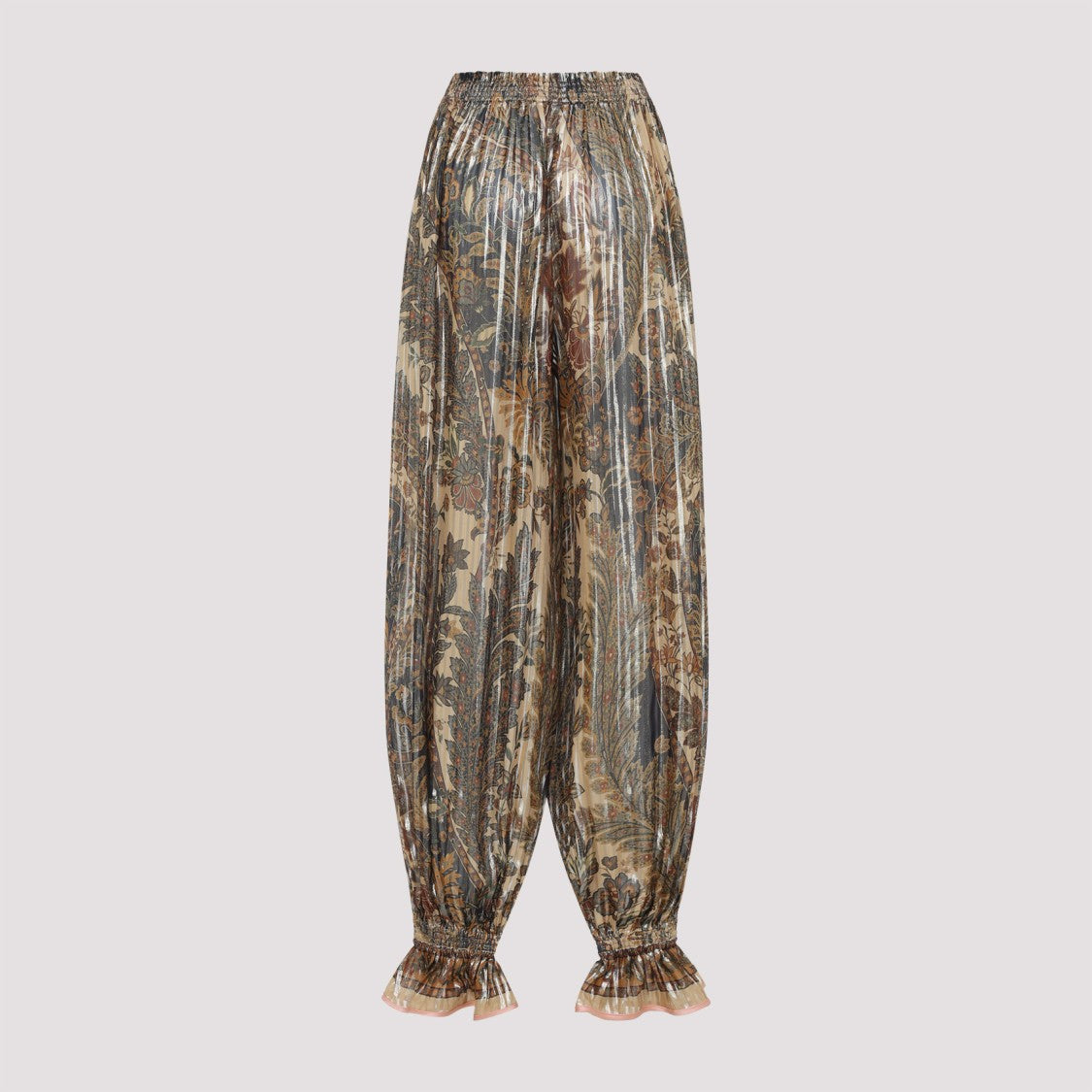 Valentino Floral Pattern Silk Blend Trousers With Gathered Waistband