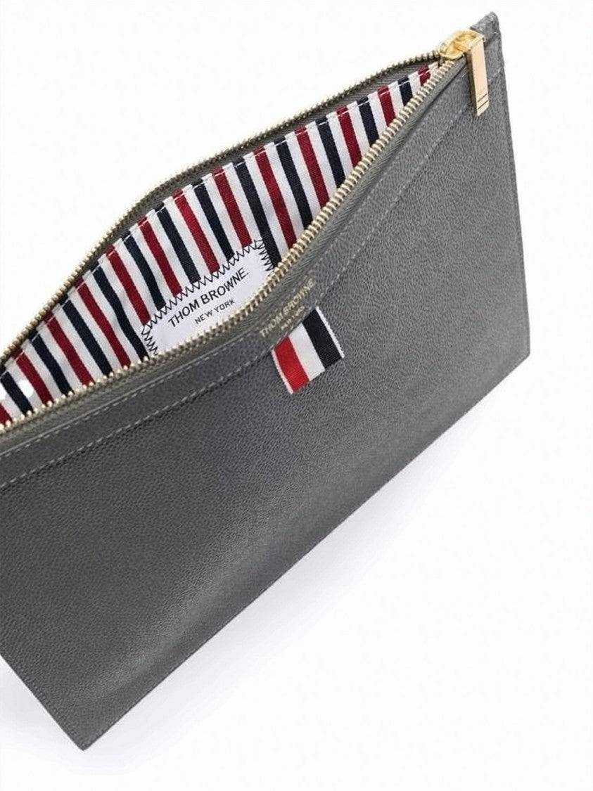 Thom Browne Textured Grey Leather Small Tablet Clutch