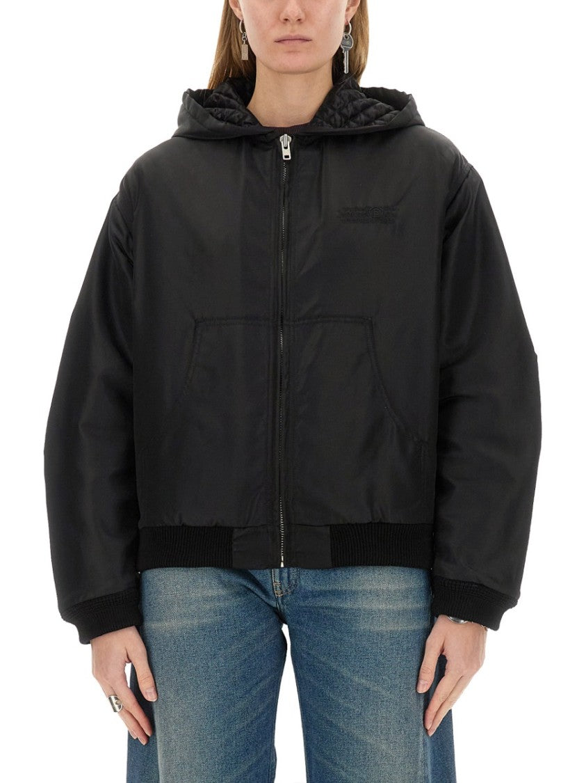 Mm6 By Maison Margiela Cropped Hooded Jacket With Ribbed Cuffs